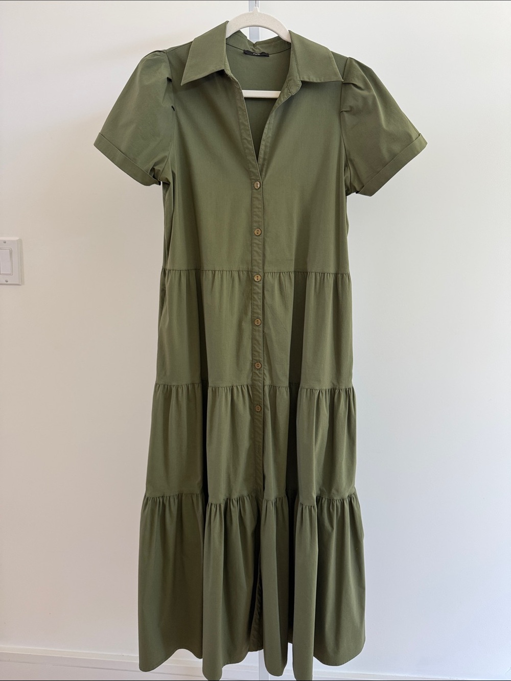 RUTI Olive Green Tiered Button-Front Dress